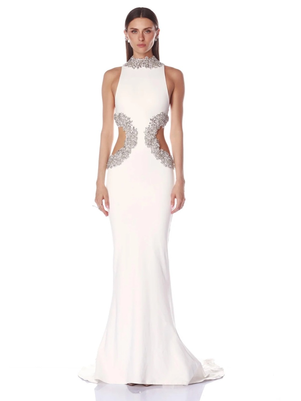 Bronx and Banco White Camila cut outs Rhinestones Dress S New $1,250 - Picture 2 of 5